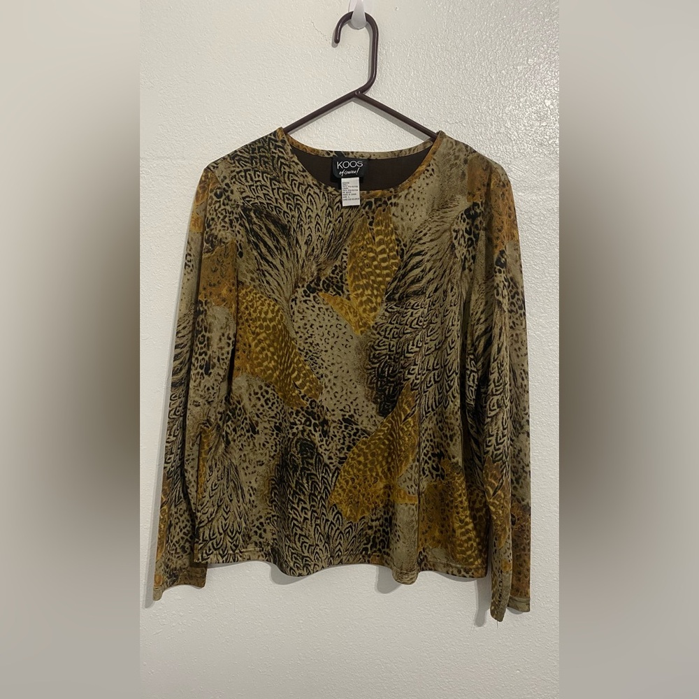 Vintage Koos of Course Stylish Brown and Yellow Long Sleeve Blouse